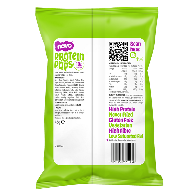 Novo 45g Protein Pops Sour Cream and Onion 6/pack