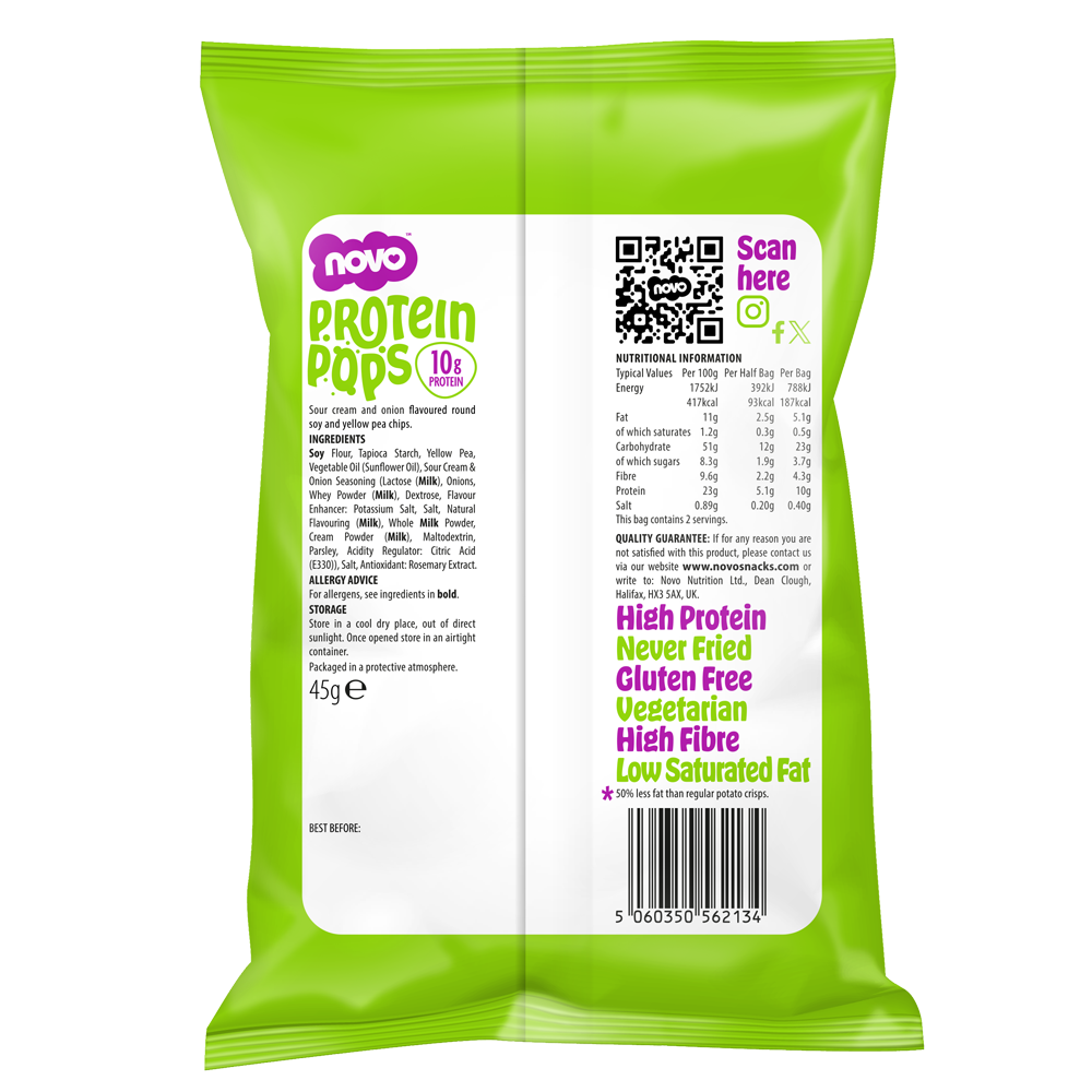 Novo 45g Protein Pops Sour Cream and Onion 6pcs/pack